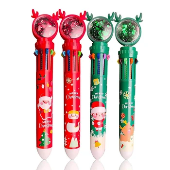 10 Krāsas Ziemassvētku Lodīšu Pildspalvas, Bagāžnieka Push Tipa Lodīšu Pildspalvu, 1PC Multicolor Marķieri, Pildspalvas Xmas Dāvanas