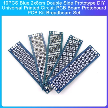 10PCS Zilā 2x8cm Dubultā Sānu Prototips DIY Universālā PCB Printed Circuit Board Protoboard PCB Komplekts Breadboard Komplekts