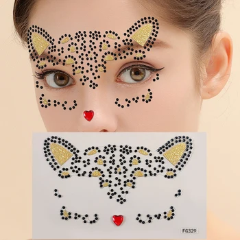 1gb 3D Akrila Urbt Uzlīme Gudrs Kaķis Sejas Uzlīmes Bumbu Puse Sejas rota Dimanta Masku Pagaidu Tetovējumu Uzlīmes