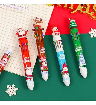 60pcs Ziemassvētku 10-krāsu Lodīšu Pildspalvu Studentu Nospiediet Pildspalvu Krāsas Pildspalvu Santa Claus Lodīšu Pildspalva 0.5 mm Skolas Kancelejas piederumi Bērniem Dāvanas