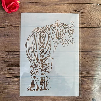A4 formāts Dizaina Trafaretu uz Sienas Gleznojums Scrapbooking Zīmogs Albumu Dekoratīvu Reljefu kraftpapīra DIY Dzīvnieku Tiger Trafareti