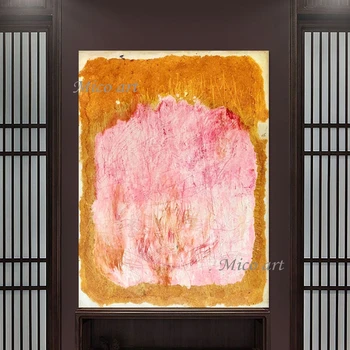 Abstraktā Audekls Gleznošanai Mūsdienu Eiropas Mākslas Sienas Plakātu, Rozā, Oranžs Akrils Roku Mākslas Darbu, Āra Dekoru Attēlu Bez Rāmjiem