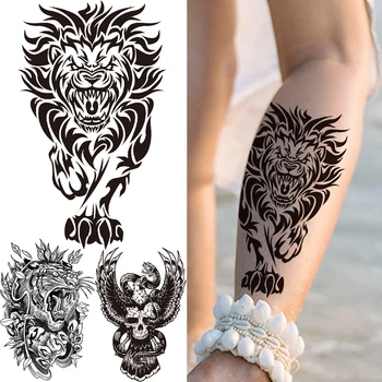 Armband Totem Lauva Pagaidu Tetovējumiem Vīrieši Sievietes Reāli Tiger Pūce Galvaskausa Viltus Tetovējumu Uzlīmes Ūdensizturīgs Kāju, Roku, Muguras Tatoos