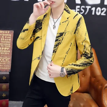Augstas kvalitātes atpūtas uzvalks modes mētelis, vīriešu jaunu korejiešu versija slim tendence personības iespiesti uzvalks vīriešu rudens stila uzvalks augšu