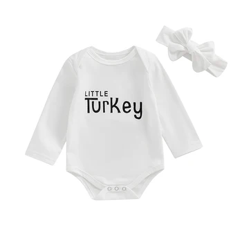 Baby Girl 2gab Pateicības Apģērbu ar garām Piedurknēm Vēstuli Izdrukāt Romper ar Galvu Komplekts Zīdaiņu Drēbes