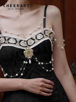 CHEERART Palace Vintage Black Pearl Frēzēšana Ilgi Midi Slip Kleita Sievietēm 2023 Vasaras Elegants Luksusa Līnijas, kas Backless Kleita