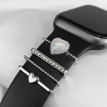 Dimanta Metāla Piekariņi Dekoratīvu Gredzenu Apple Skatīties Joslu Dekori Aksesuāri iWatch Aproce Silikona Siksniņa 8 7 6 SE 5 4 3