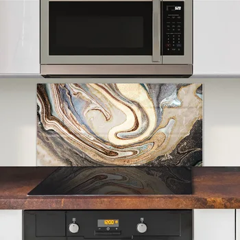 Dizaineru Puses-krāsotas Marmora Virtuves Splashback ūdens un Eļļu necaurlaidīgu Sabiezējumu Sienas Uzlīme