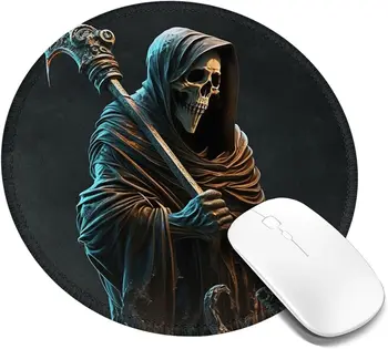 Grim Reaper ar Scyth Galvaskausa Mouse Pad Anti Slip Gumijas Kārtu, peles paliktņi ar Sašuj Malas, lai Mājās Dāvanas Biroja 7.9 X 7,9 Collas