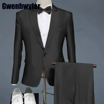 Gwenhwyfar 2023 Jaunas Ielidošanas Rīta Uzvalku Kāzu Tērpi Vīrieši, 2 Gab Augstas Kvalitātes Vīriešu Uzvalki, Pasūtījuma izgatavotu Komfortu Balta Žakete Komplekti