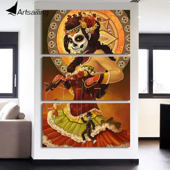 HD iespiests 3 gabals audekls mākslas Dienu Mirušo Sejas krāsošana sienas, attēlus dzīvojamā istaba mūsdienu bezmaksas piegāde/NY-7140C
