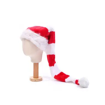 Ilgi Santa Hat Plīša Baltā Svītrainām Ilgtermiņa asti Caps Pagarinās Ērti Ziemassvētki Cepures Bērniem Maskēties Aksesuārus, Rotas
