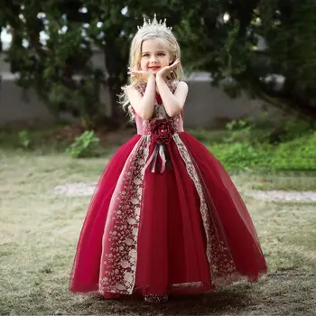 Kalti Auduma Ilgi Puķu Meitene Kleitas Kāzām Princese Bērniem, Vakara Puse Balli Dzimšanas dienu Gājienā Pirmo Komūniju balles Kleitas