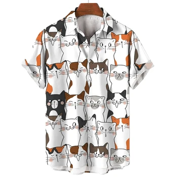 Karikatūra Kaķis Suns 3D Iespiesti Krekls Vīrieša/Sievietes Gadījuma Modes Īsām Piedurknēm Krekli Pogu, Atloks, Streetwear Lielgabarīta Unisex Apģērbi
