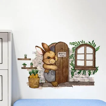 Karikatūra Stereo Mājas Atvēršanu Bunny Sienas Uzlīmes Lieldienas Valentīna Diena, Guļamistabas Piederumi Mājas Fona Apdare