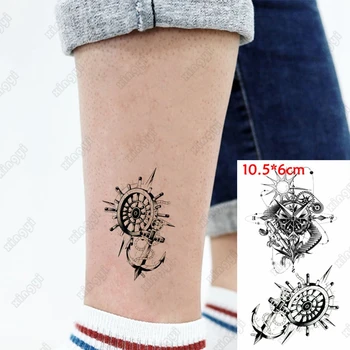 Kompass, Ūdensizturīgs Pagaidu Tetovējumu Uzlīmes, Enkura Prāmju Stūres Tetovējums Rokas Delnas Ūdens Nodošanu Viltus Tatto Body Art Sievietes Vīrieši