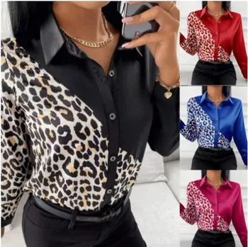 Leopard Krekli, Blūzes, Sieviešu Pavasara Rudens Modes Print Drēbes Ikdienas Topi Blusa Mujer Moda 2023 Camisas Blusas elegantes