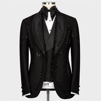 Luksusa Fāzēm, Vīriešu Uzvalki Slim Līgavainis Kāzu Tuxedos 3 Gabalu Komplekti Vīriešu Balli Žakete Hombre Modes trajes elegante para hombres