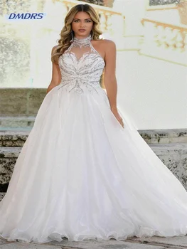 Luksusa Vizuļi Pavada Līgavas Tērpu Romantiski-line Grīdas-garums-Kāzu Tērpu Elegantu Vestidos De Novia