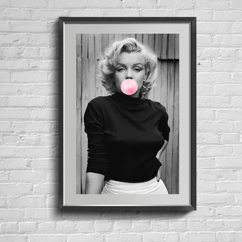 Merilina Monro Bubble Gum Sienas Mākslas Audekls Melnā un Baltā Modes Plakāti un Izdrukas Gleznu Ziemeļvalstu Mūsdienu Mājas Apdare