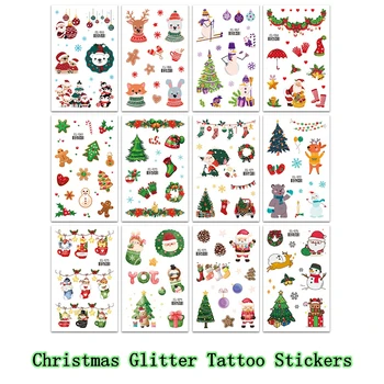 Mirdzēt Ziemassvētku Tetovējumu Uzlīmes Ūdensnecaurlaidīgus Pagaidu Roku Body Art Viltus Tetovējumiem Festivālos Bērnu Grims Bērniem Meitene Produkti