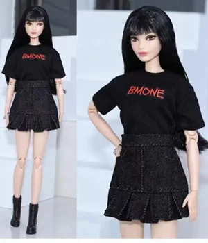 Modes Black 1/6 BJD Lelles drēbītes Barbie Apģērbs, Komplekts Vasaras Valkāt Kreklu, Svārki Barbie Kleita 11.5