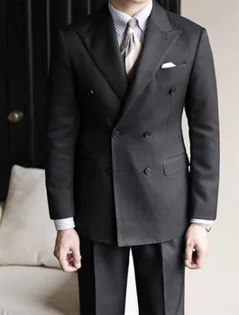 Modes Black Kāzu Tērps Vīriešu Slim Fit Maksimālā Atloks Līgavainis Tuxedos 2 Gabali Komplekti, Biznesa Puse Vīriešu Žakete Terno Masculino