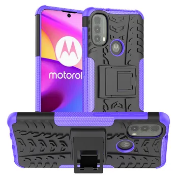 Par Motorola Moto E32 E32s E40 Apžilbināt Triecienizturīgs Mīksta Silikona & Plastmasas Dual Bruņas Atpakaļ Aprīkots Gadījumā Stāvēt Turētāja Vāku