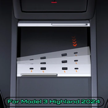 Par Tesla Model 3 Highland 2024. gadam 65W Izplešanās Doks Centrālās Vadības Uzlādes Šunta USB HUB Piederumi Extender Ātri Inteliģentas