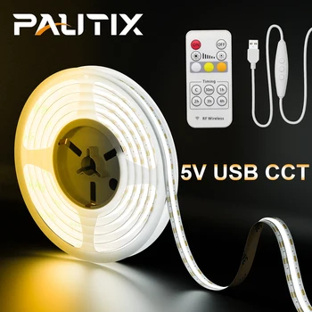 PAUTIX 5V USB COB LED Strip Gaismas KMT Regulējami Augsta Blīvuma 640 Led/m RF Kontrole, Elastīgas, Regulējamas, Lineārā Lentes TV Atpakaļ Gaismas