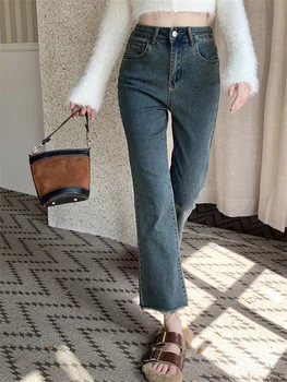 Pavasara Jeanswear Potītes Garuma Bikses Sievietēm 2023 Džinsa Slim Gadījuma Vintage Augstu Stiept Streetwear OLA Mujer Izlīdzināšanu Bikses