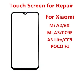 Priekšējo Stiklu Xiaomi Mi A2 A3 Lite Poco F1 6X Touch Screen LCD Displejs No Paneļa Vāciņu, Objektīva Remonts Nomainītu Detaļas