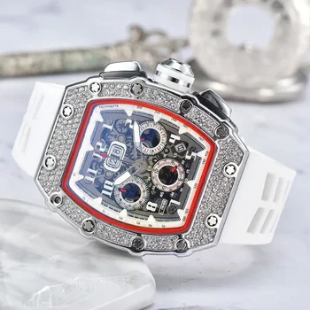 Reloj Hombre RM Top luksusa uzņēmuma zīmolu 6-pin daudzfunkcionāls kvarca kustība sakausējuma kvarca skatīties Barelu formas
