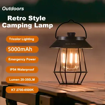 Retro Stila Kempings Gaismas 5000mAh Liela Jauda, Āra Tūrisma Portatīvo Campinglight Pārgājienu Izpētes Telts Lampas DQ308