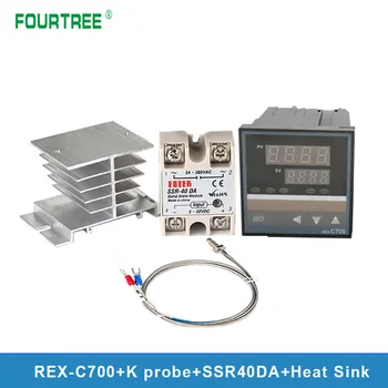 REX-C700 Digitālo PID Temperatūras regulators Termostats + PSR 40DA/Releja Izeja + K Termopāri 1m Probe +Siltuma Izlietnes