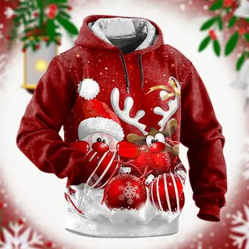 Rudens Vīriešu pelēkā vārna 3d Santa Claus Iespiesti Iela Atdzist Vīriešu Apģērbu Zaudēt Lielgabarīta Long Piedurknēm Ziemassvētku Ikdienas Džemperis Top