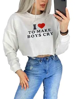 Sievietes man Patīk, Lai Zēni Raudāt Krekls Kultūraugu Top Y2K garām Piedurknēm T-Krekls Apgriezts sporta Krekls Pulovers Tee Pusaudžu Meitene