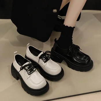 Sieviešu Mokasīni Balles Kurpes Platformas Sekla Muti Apaļu Purngalu Sieviešu Apavi Gadījuma Sneaker Oxfords Britu Stila Slip-on Jaunu Cre