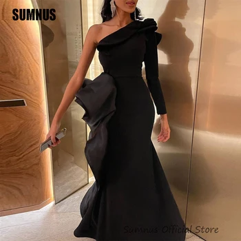 SUMNUS Melnu Piedurknes Plecu vakartērpi, Saūda Arābija Ilgi, Dubaija Oficiālu Nakts Puse Balles Kleitas Kleita Vintage Vestidos