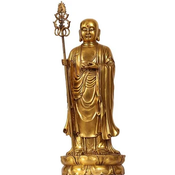 Tīra misiņa zemes karalis Bodhisatva maza izmēra piedāvā vara Budas statuja, kas vēlas Budas pastāvīgā ornaments