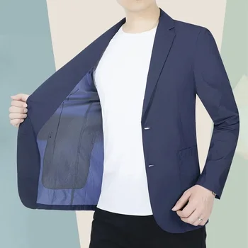 Vasaras Saules Aizsardzības Uzvalks Jaka Vīriešiem Gadījuma Ledus Zīda Tops Cietā Mētelis Viena Krūšu Kabatas Žakete Korejas Modes Apģērbu 2023