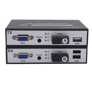 VGA Šķiedras Pārveidotājs ar USB KVM 3.5 mm Audio,SC optiskais modulis, Video Šķiedras Paplašinātāju,Singlemode līdz 20Km,pāris