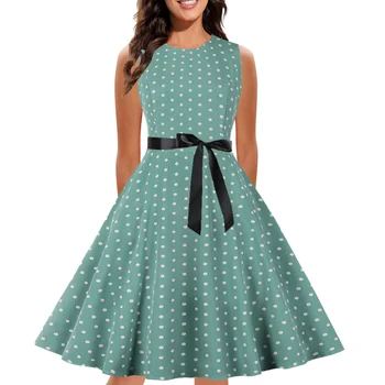 Vintage polka dot kleita Vasaras dārzs apkakles, piedurknēm pusgarās gadījuma puse kleitas