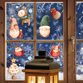 Ziemassvētku Cepure Sniegpārslas, Ziemassvētku Sienas Decal Karikatūra Loga Stikla Uzlīme Double-sided Redzams Dekoratīva Sienas Uzlīme