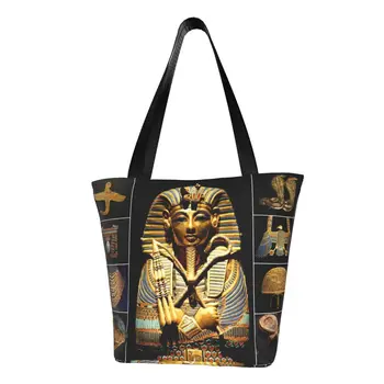 Ēģiptes Karalis Tutankhamun Hieroglifos Pārtikas Preču Iepirkumu Maisiņu Audekls Pircējs Plecu Tote Soma Liela Jauda, Izturīga Somiņa