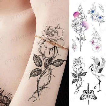 Ūdensnecaurlaidīgus Pagaidu Tetovējumu Uzlīmes Mākslas Rose Puķu Flash Līnijas Minimālisma Ģeometrija Ķermeņa Roku Viltus Tetovējums Bērniem, Bērnu, Sieviešu,